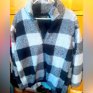 Black, White Checkered Multi Fleece Pull Over, Size XL